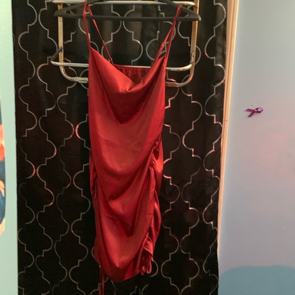 Red silky mini dress